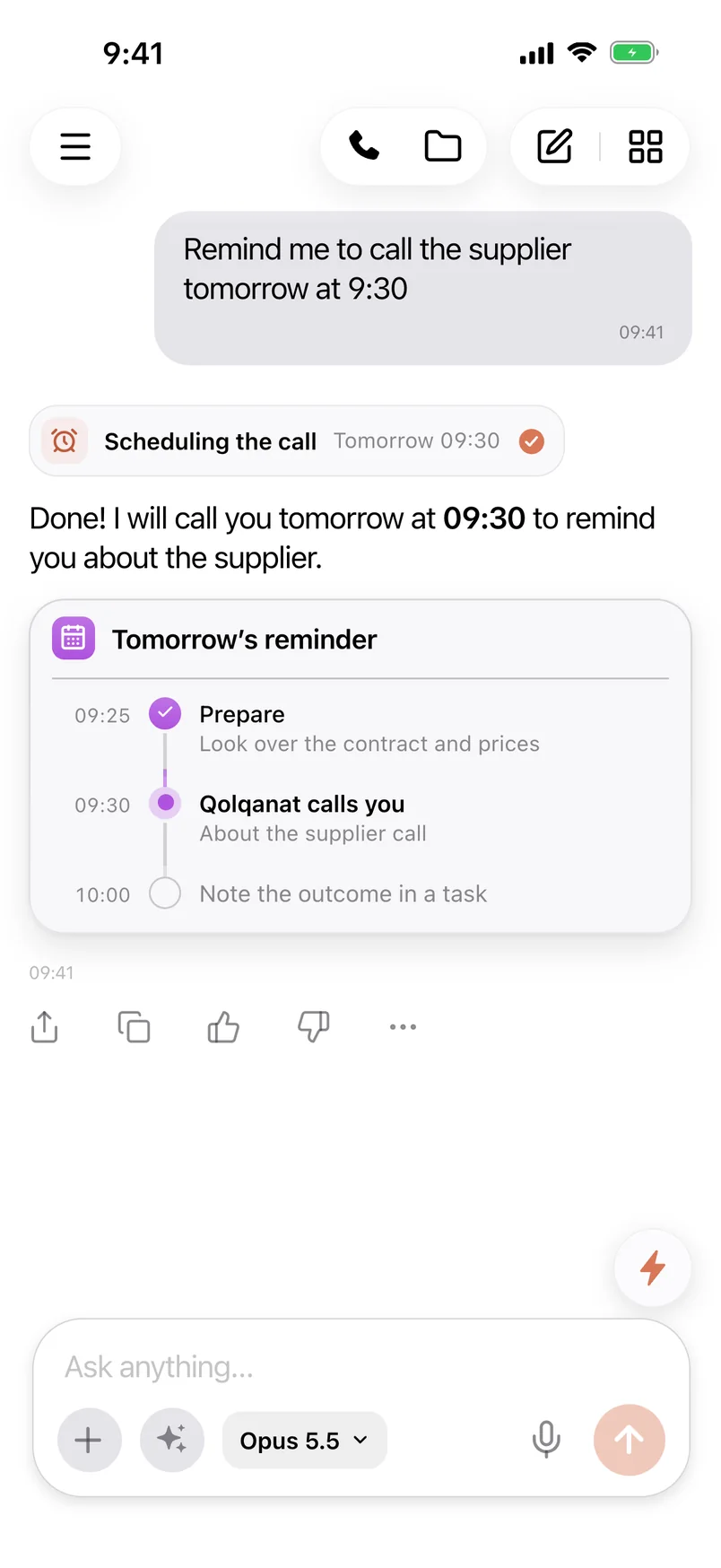 Qolqanat chat: a reminder call for tomorrow is scheduled
