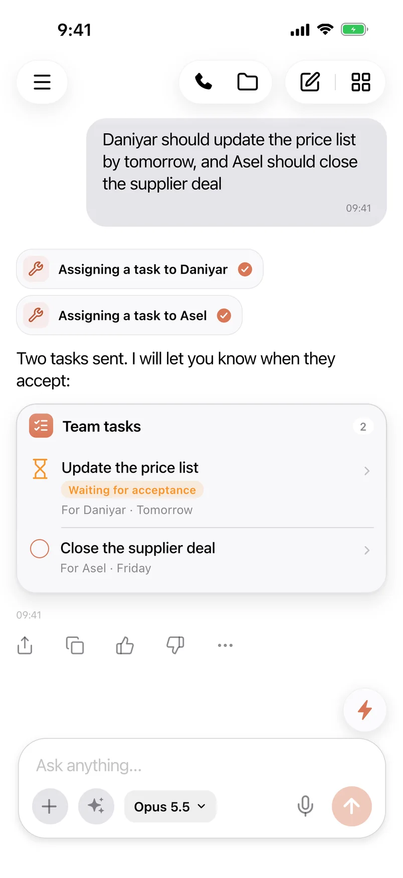 Qolqanat assigned two tasks to the team: the price list and the supplier deal